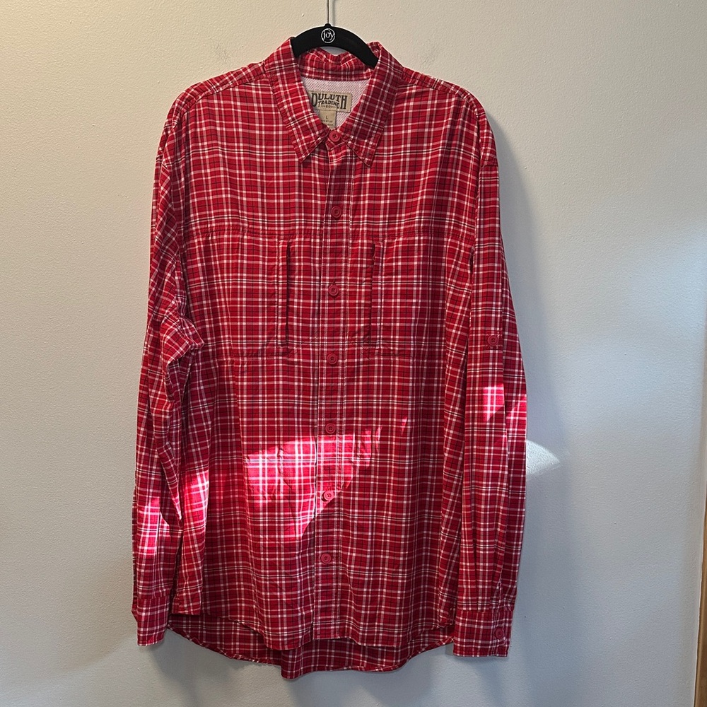 Duluth Trading Co Men’s Red Plaid Armachillo Performance Long Sleeve Shirt Sz L